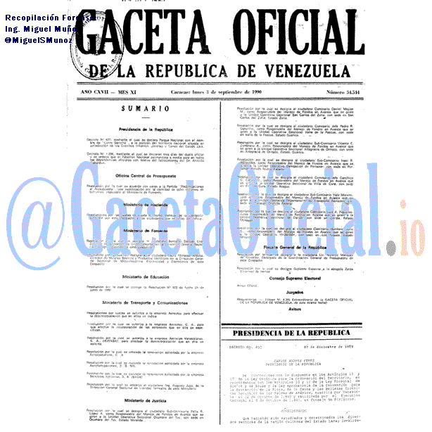 Gaceta Oficial 34544 del 3 Septiembre 1990