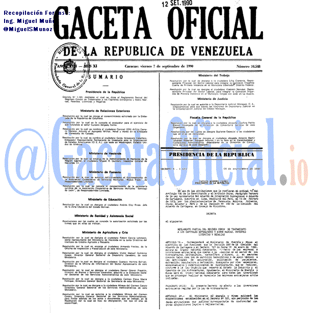 Gaceta Oficial 34548 del 7 Septiembre 1990