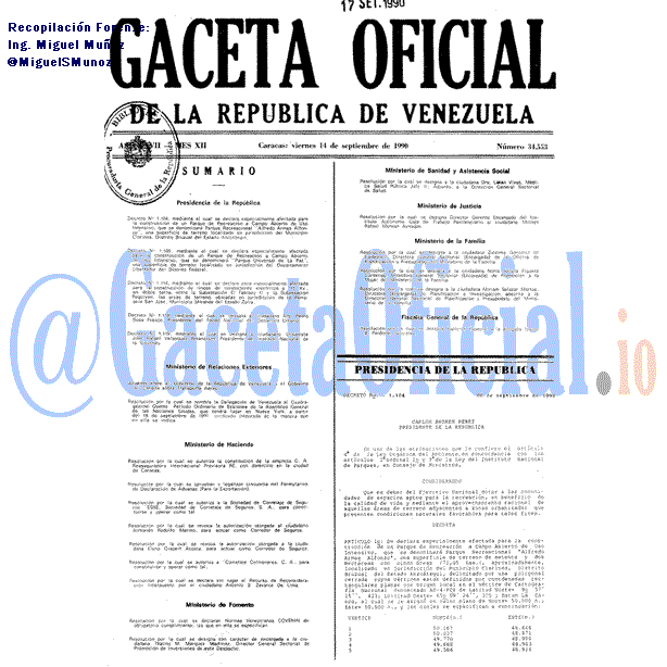 Gaceta Oficial 34553 del 14 Septiembre 1990