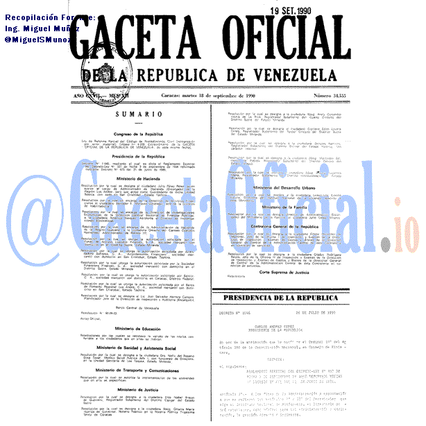 Gaceta Oficial 34555 del 18 Septiembre 1990