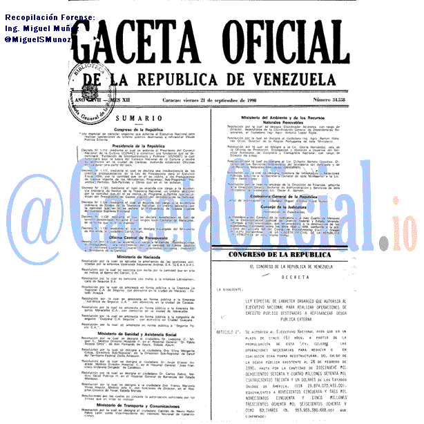 Gaceta Oficial de Venezuela #34558 del viernes 21 septiembre 1990 Gaceta Oficial 34558 del 21 Septiembre 1990
