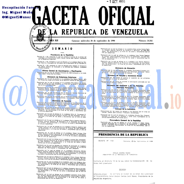 Gaceta Oficial 34561 del 26 Septiembre 1990