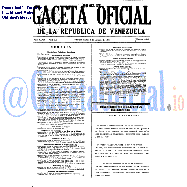 Gaceta Oficial 34565 del 2 Octubre 1990