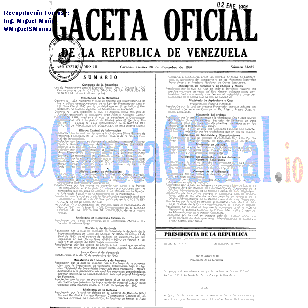 Gaceta Oficial 34624 del 28 Diciembre 1990