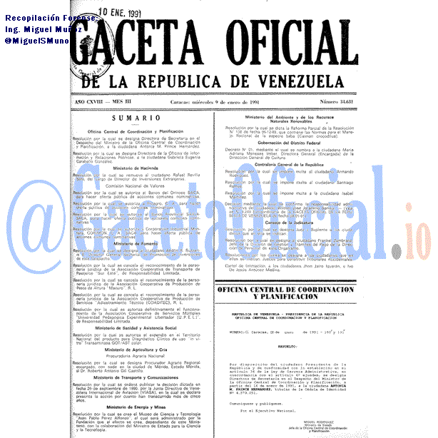 Gaceta Oficial 34631 del 9 Enero 1991