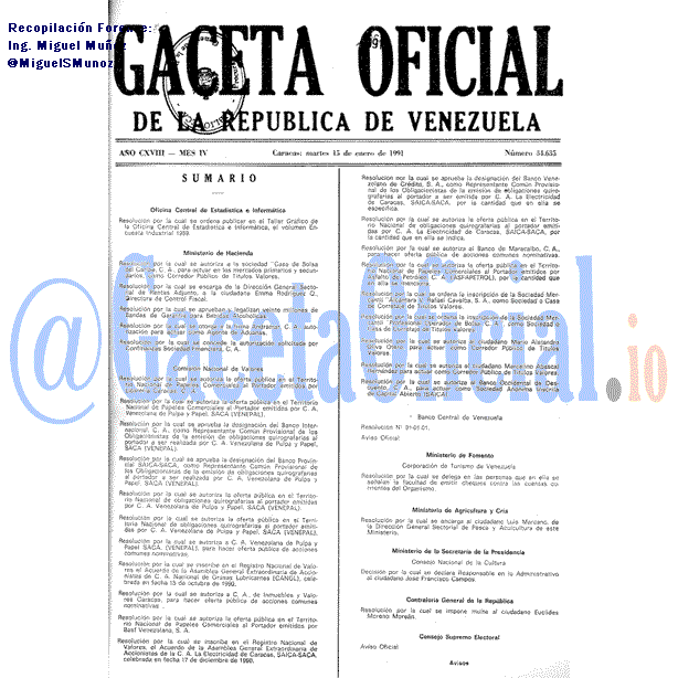 Gaceta Oficial 34635 del 15 Enero 1991