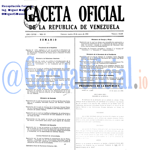 Gaceta Oficial 34640 del 22 Enero 1991