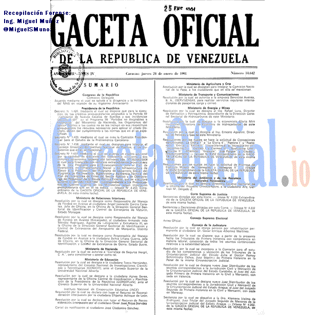 Gaceta Oficial 34642 del 24 Enero 1991