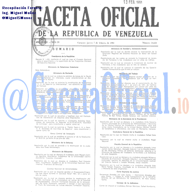 Gaceta Oficial 34652 del 7 Febrero 1991