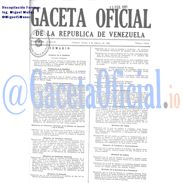 Gaceta Oficial 34653 del 8 Febrero 1991