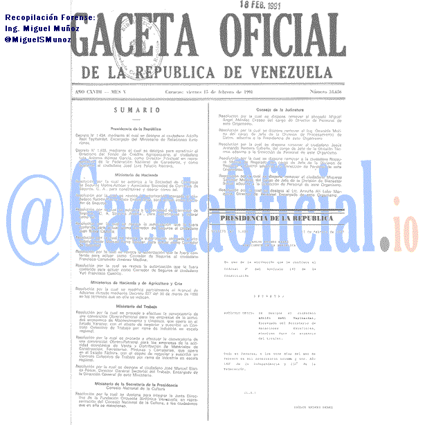 Gaceta Oficial 34656 del 15 Febrero 1991
