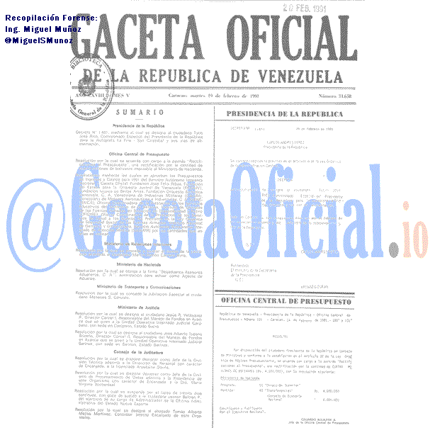 Gaceta Oficial 34658 del 19 Febrero 1991