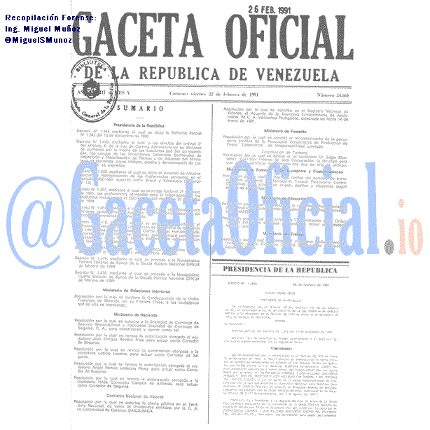 Gaceta Oficial 34661 del 22 Febrero 1991