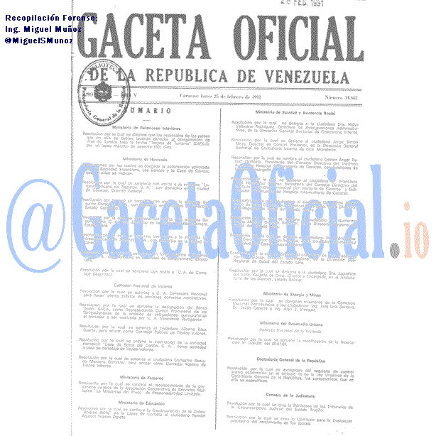Gaceta Oficial 34662 del 25 Febrero 1991