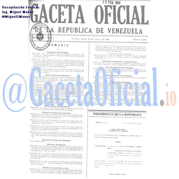 Gaceta Oficial 34663 del 26 Febrero 1991