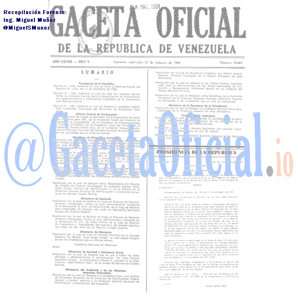 Gaceta Oficial 34664 del 27 Febrero 1991