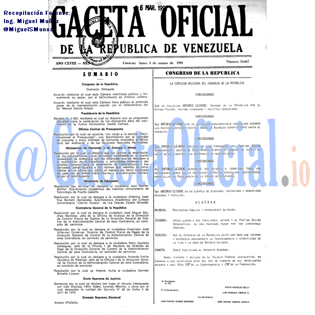 Gaceta Oficial 34667 del 4 Marzo 1991