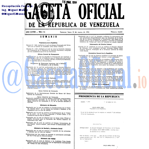 Gaceta Oficial 34672 del 11 Marzo 1991