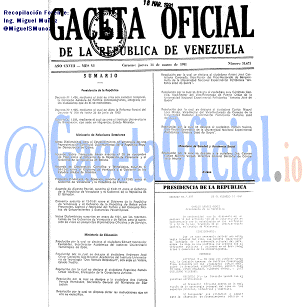 Gaceta Oficial 34675 del 14 Marzo 1991