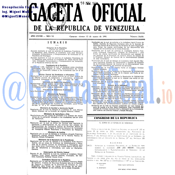 Gaceta Oficial 34676 del 15 Marzo 1991