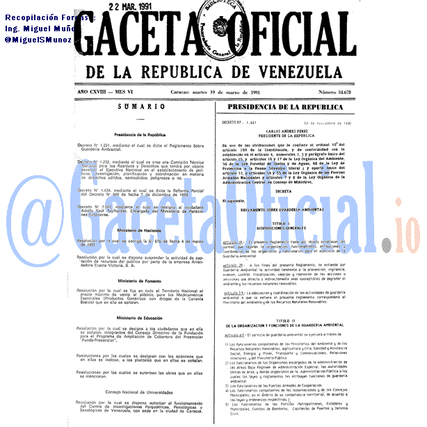 Gaceta Oficial 34678 del 19 Marzo 1991