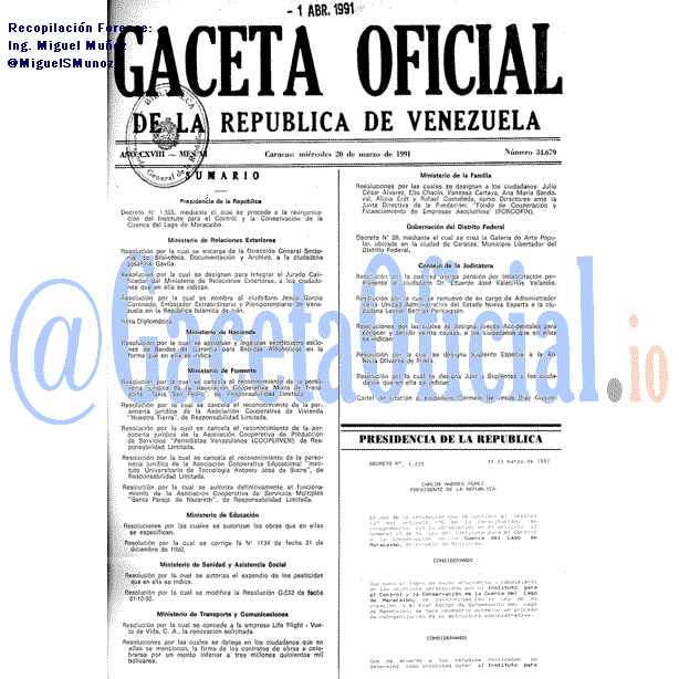 Gaceta Oficial 34679 del 20 Marzo 1991