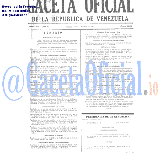 Gaceta Oficial 34684 del 1 Abril 1991