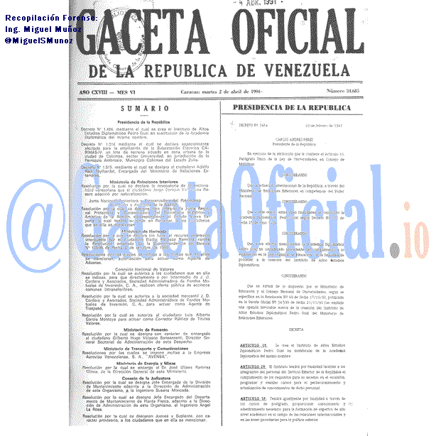 Gaceta Oficial 34685 del 2 Abril 1991