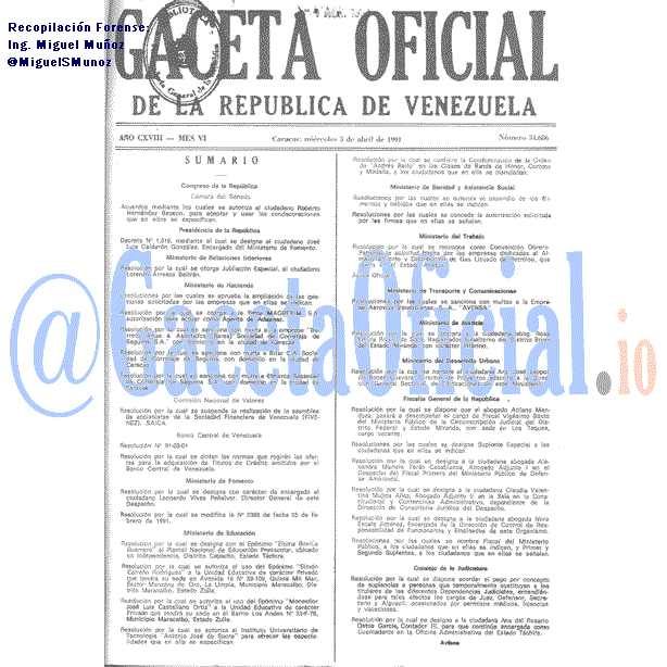 Gaceta Oficial 34686 del 3 Abril 1991
