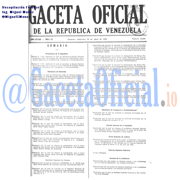 Gaceta Oficial 34691 del 10 Abril 1991