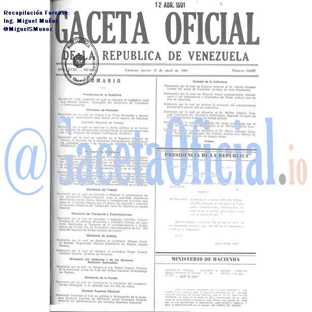 Gaceta Oficial 34692 del 11 Abril 1991