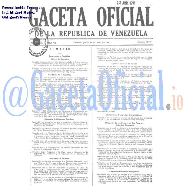 Gaceta Oficial 34697 del 18 Abril 1991