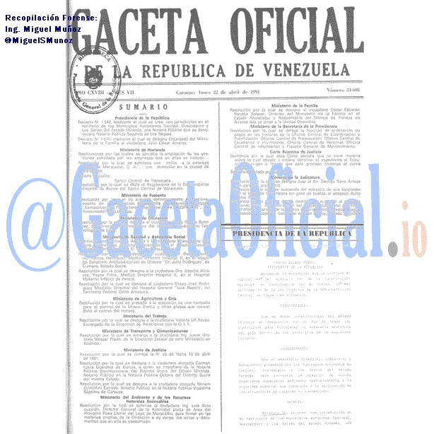 Gaceta Oficial 34698 del 22 Abril 1991