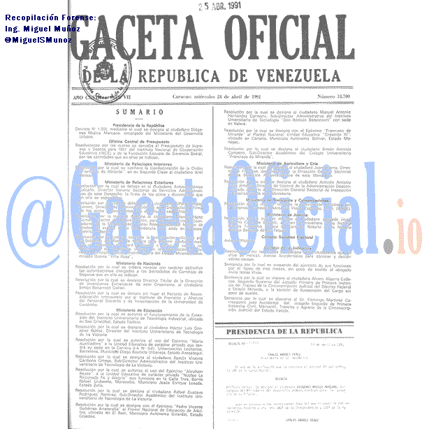 Gaceta Oficial 34700 del 24 Abril 1991