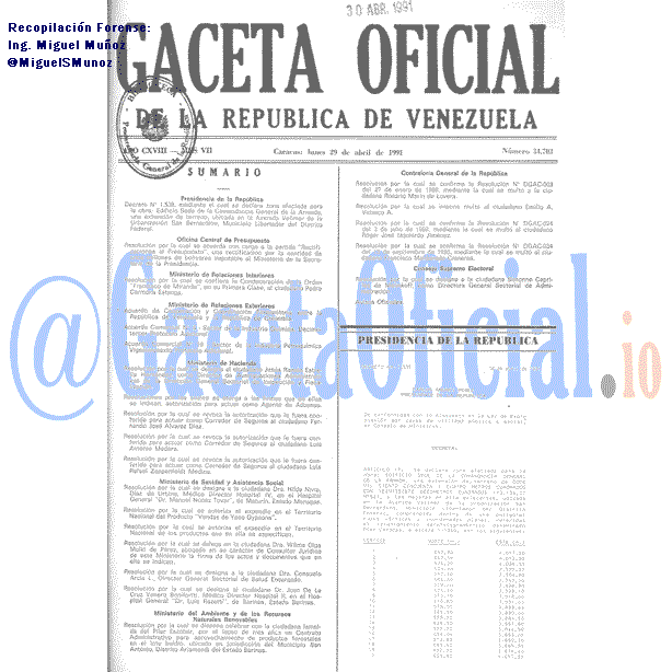 Gaceta Oficial 34703 del 29 Abril 1991