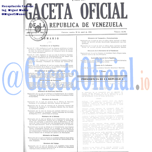 Gaceta Oficial 34704 del 30 Abril 1991