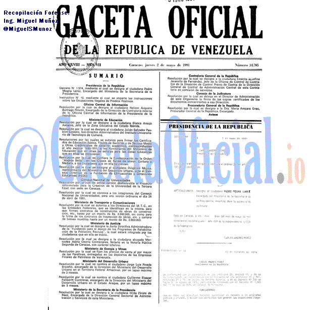 Gaceta Oficial 34705 del 2 Mayo 1991