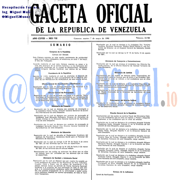 Gaceta Oficial 34708 del 7 Mayo 1991