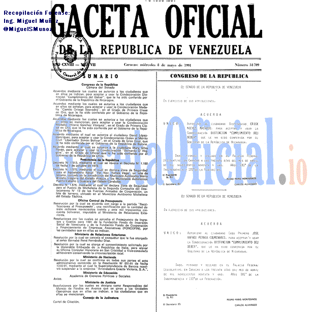 Gaceta Oficial 34709 del 8 Mayo 1991