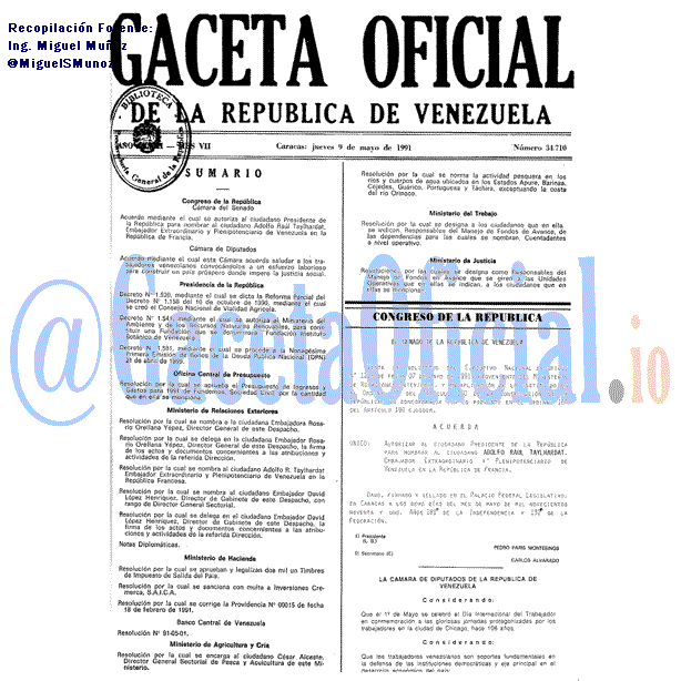 Gaceta Oficial 34710 del 9 Mayo 1991