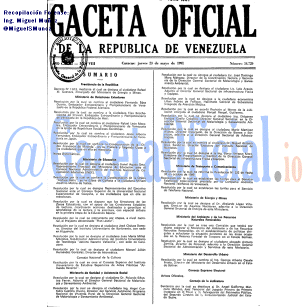 Gaceta Oficial 34720 del 23 Mayo 1991