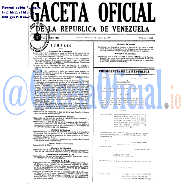Gaceta Oficial 34722 del 27 Mayo 1991