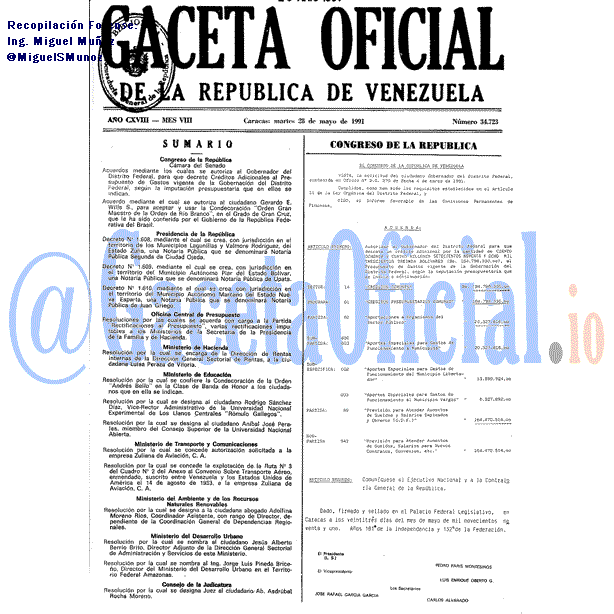 Gaceta Oficial 34723 del 28 Mayo 1991
