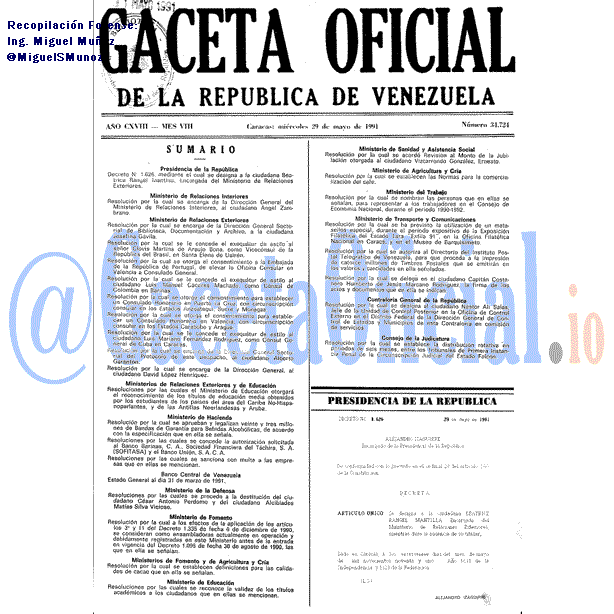 Gaceta Oficial 34724 del 29 Mayo 1991
