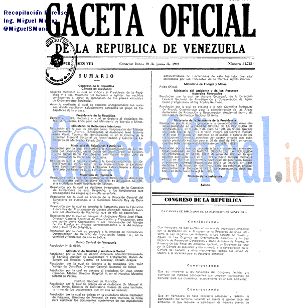 Gaceta Oficial 34732 del 10 Junio 1991