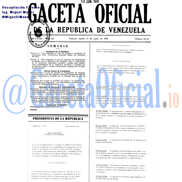 Gaceta Oficial 34733 del 11 Junio 1991