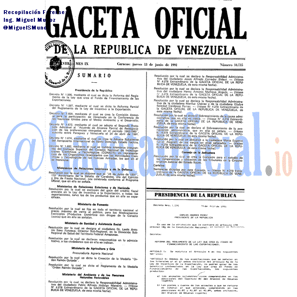 Gaceta Oficial 34735 del 13 Junio 1991