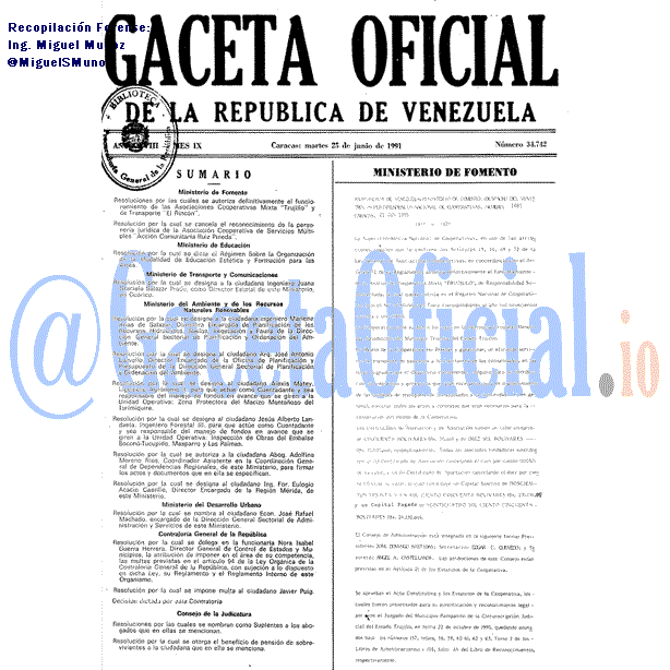 Gaceta Oficial 34742 del 25 Junio 1991
