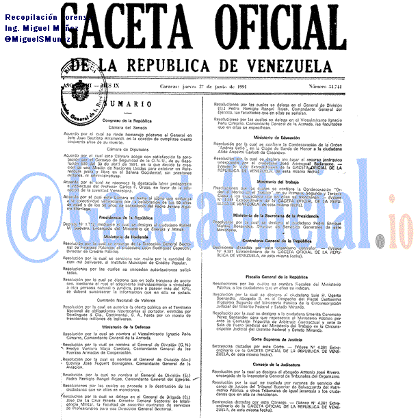 Gaceta Oficial 34744 del 27 Junio 1991