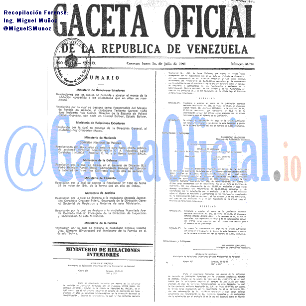 Gaceta Oficial 34746 del 1 Julio 1991